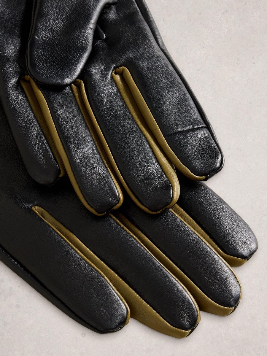 Elegante Lederhandschuhe mit Kontrastpaspel
