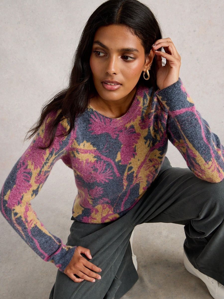 Bunter Statement-Strickpullover mit Print