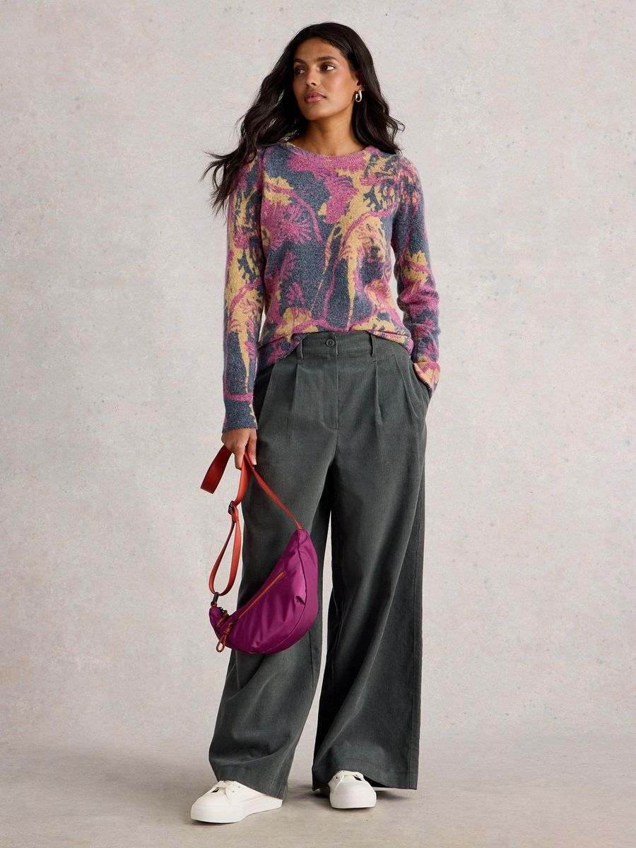 Bunter Statement-Strickpullover mit Print