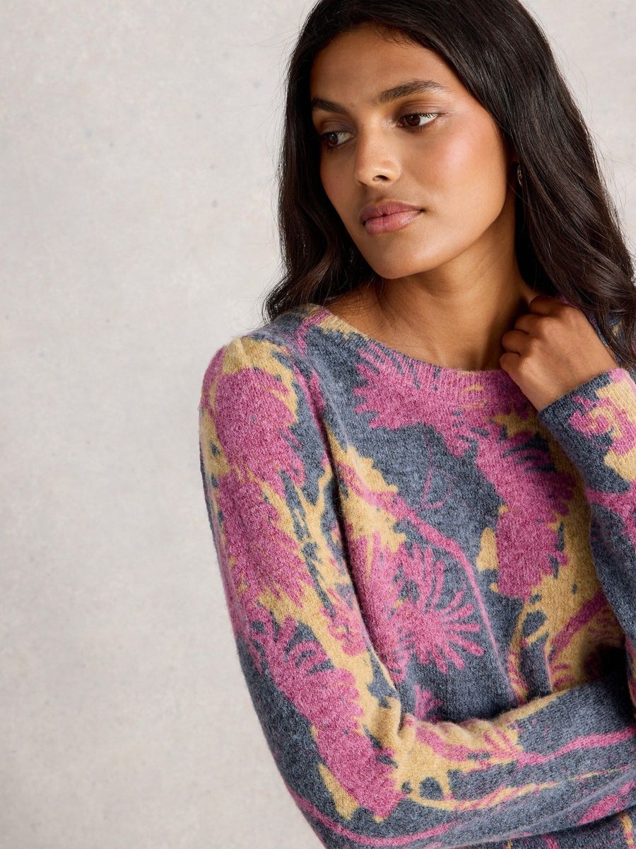 Bunter Statement-Strickpullover mit Print