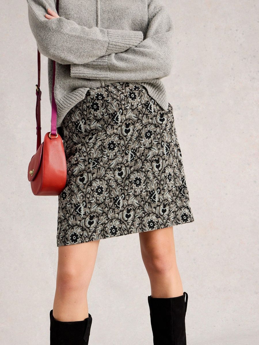 Minirock aus Jacquard mit Blumenmuster