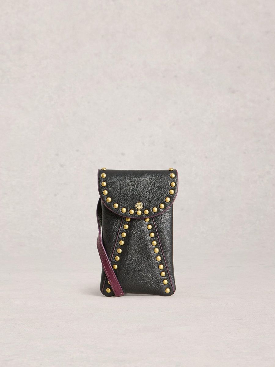 Leder-Handytasche mit Nietenverzierung