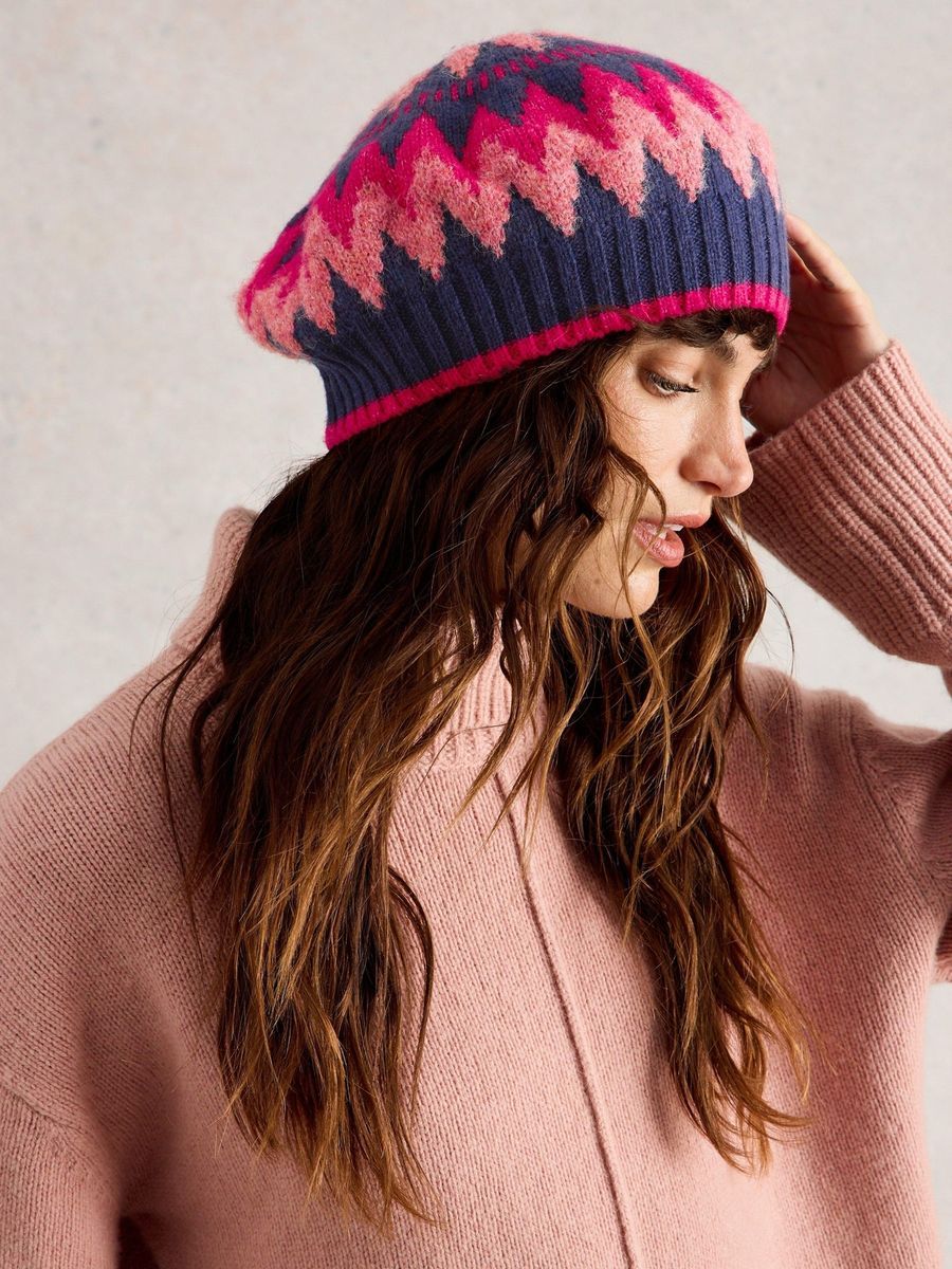Strickbaskenmütze mit Fair-Isle-Muster