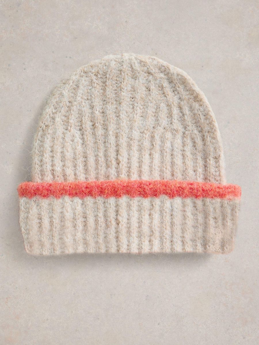 Rippstrick-Beanie mit Kontraststreifen