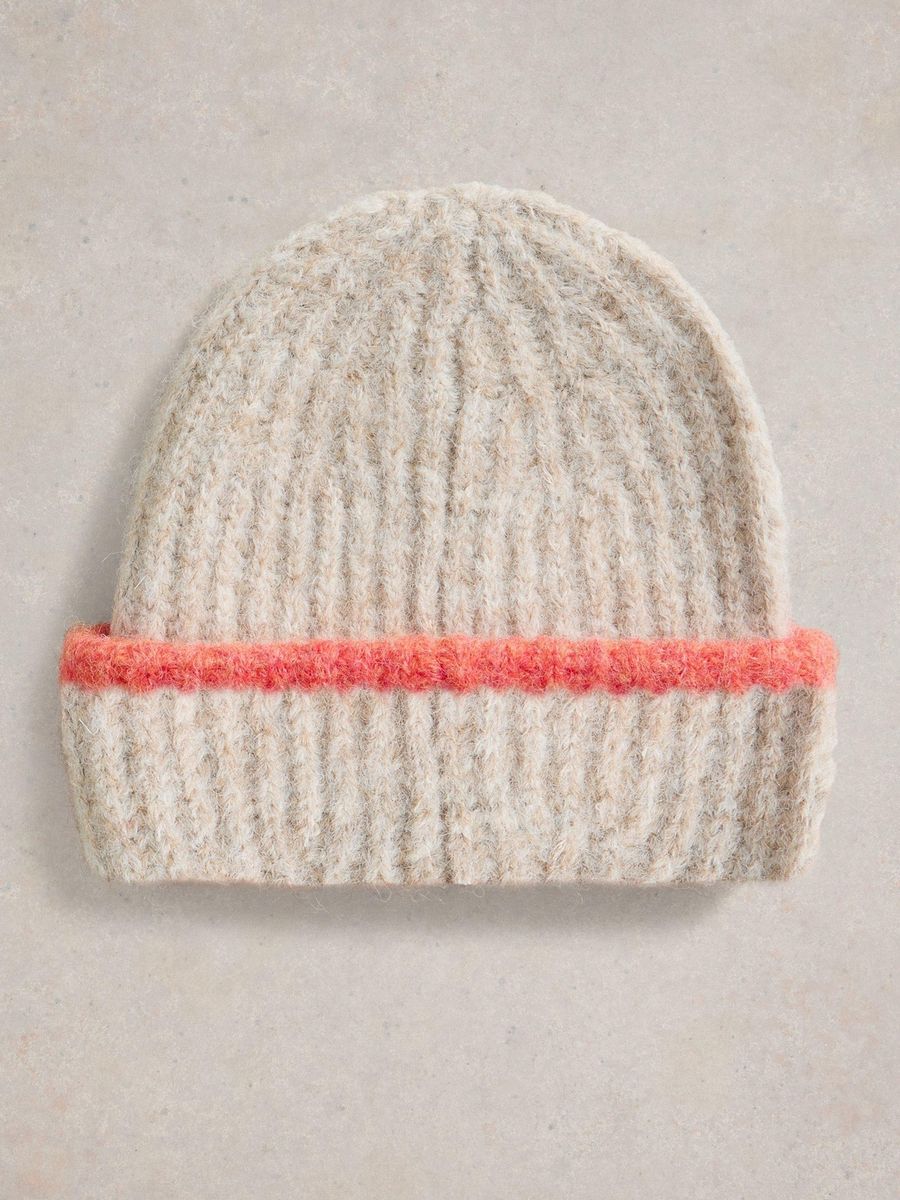 Rippstrick-Beanie mit Kontraststreifen