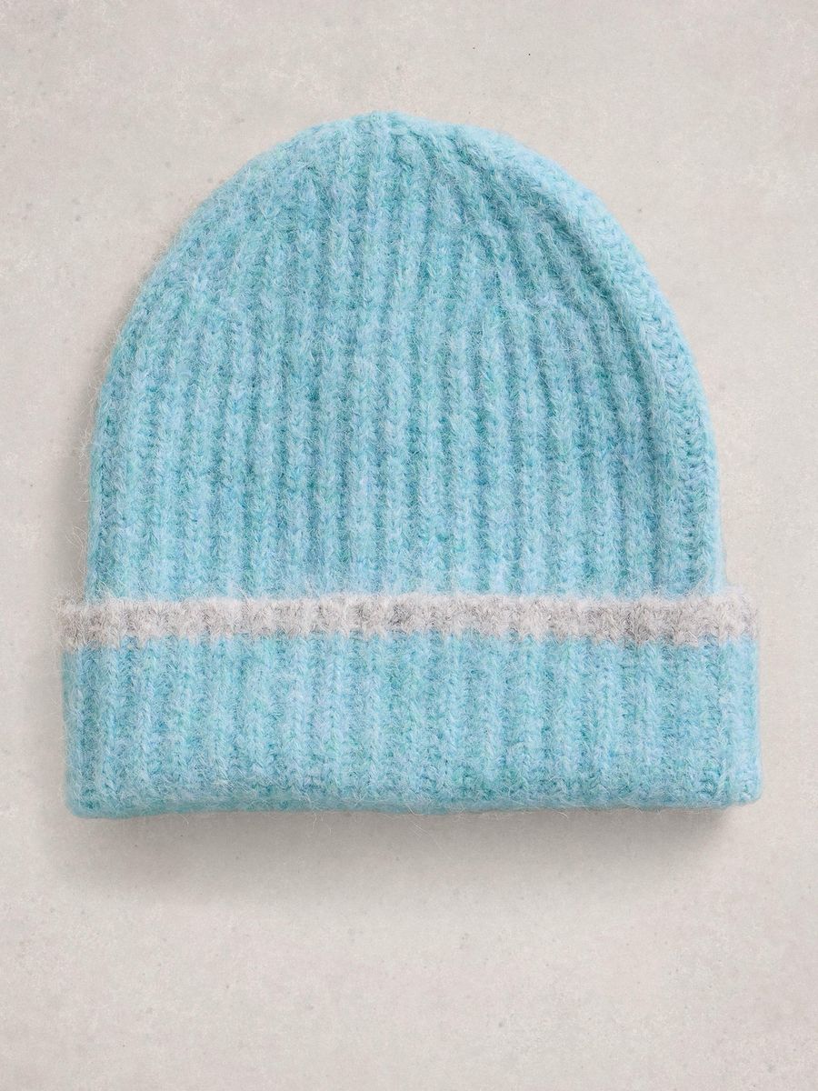 Rippstrick-Beanie mit Kontraststreifen