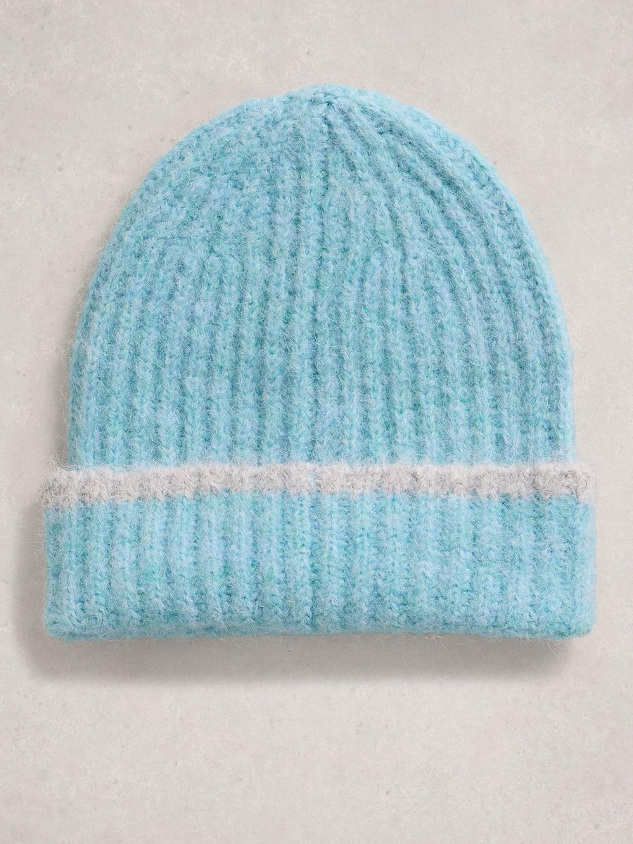 Rippstrick-Beanie mit Kontraststreifen