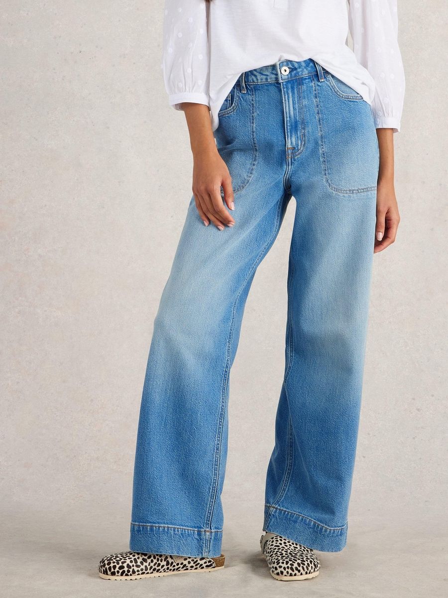 Weit geschnittene Utility-Jeans in voller Länge