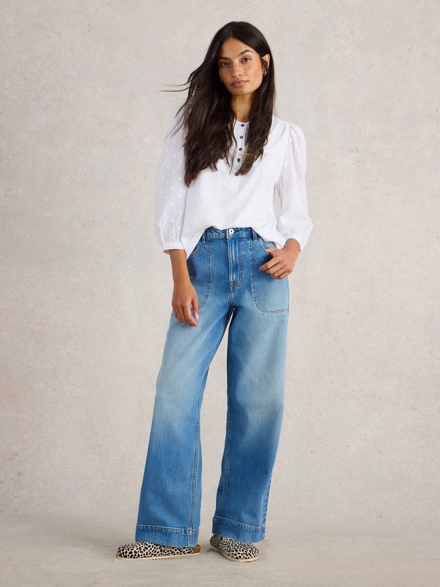 Weit geschnittene Utility-Jeans in voller Länge