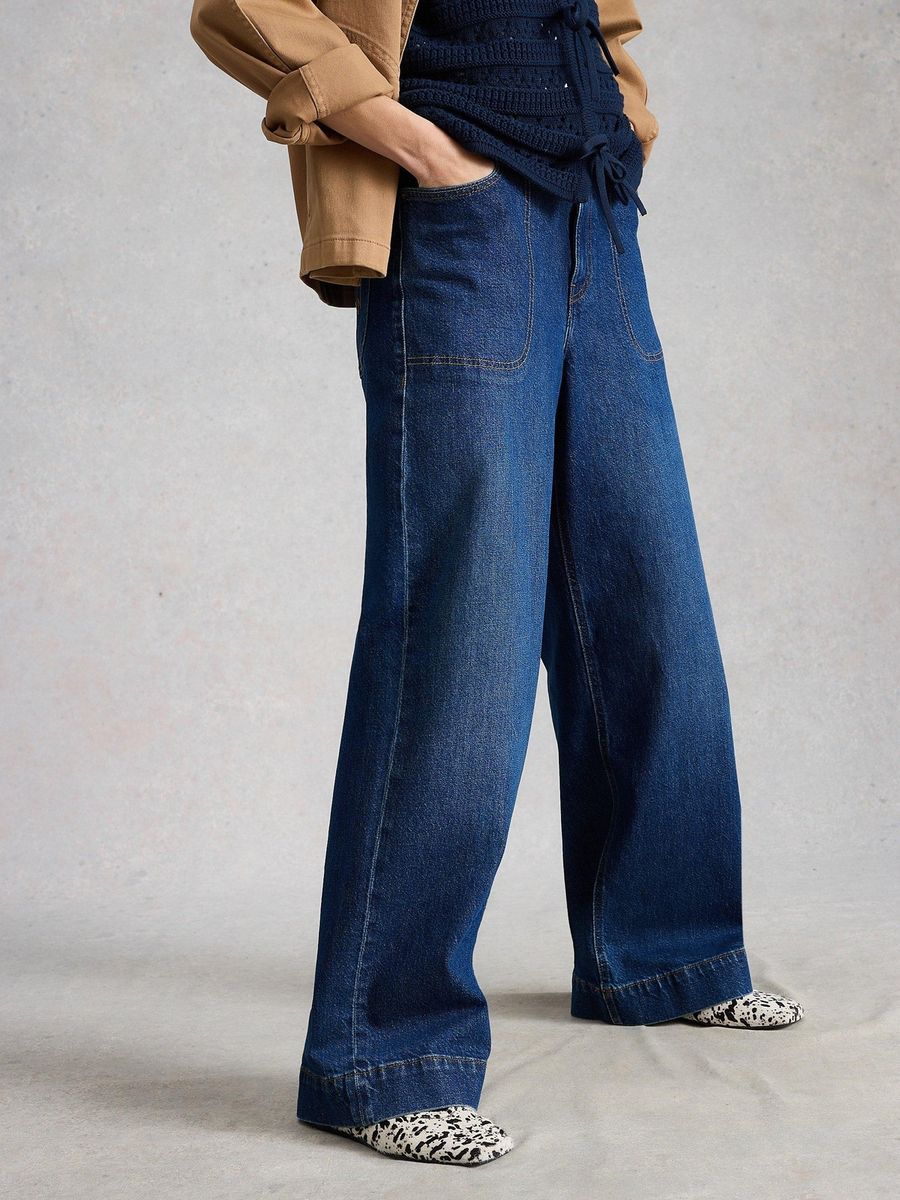 Weit geschnittene Utility-Jeans in voller Länge