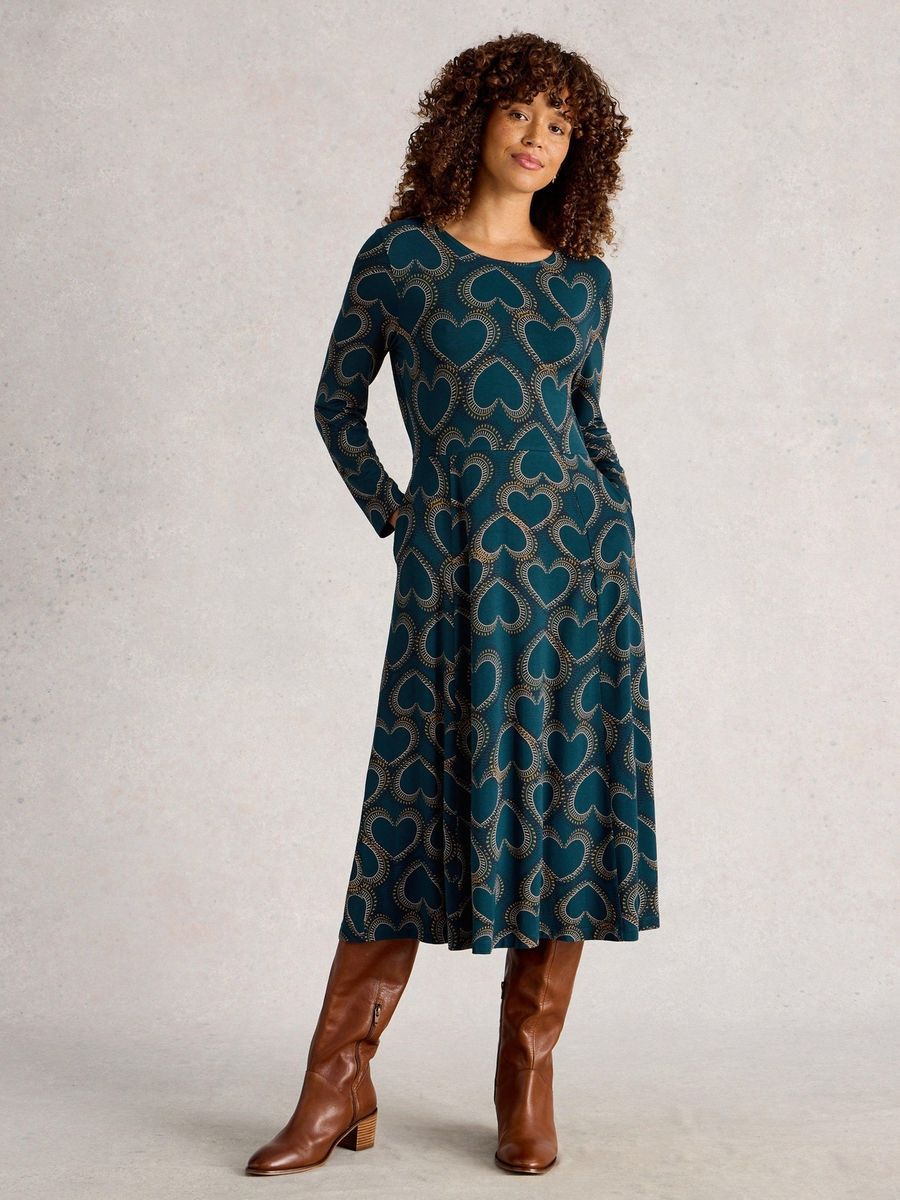 Verspieltes Jersey-Midi mit Herzmuster