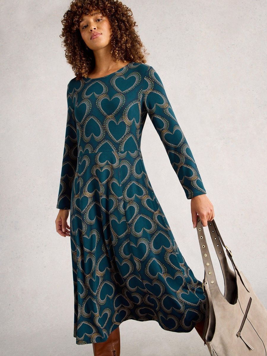 Verspieltes Jersey-Midi mit Herzmuster