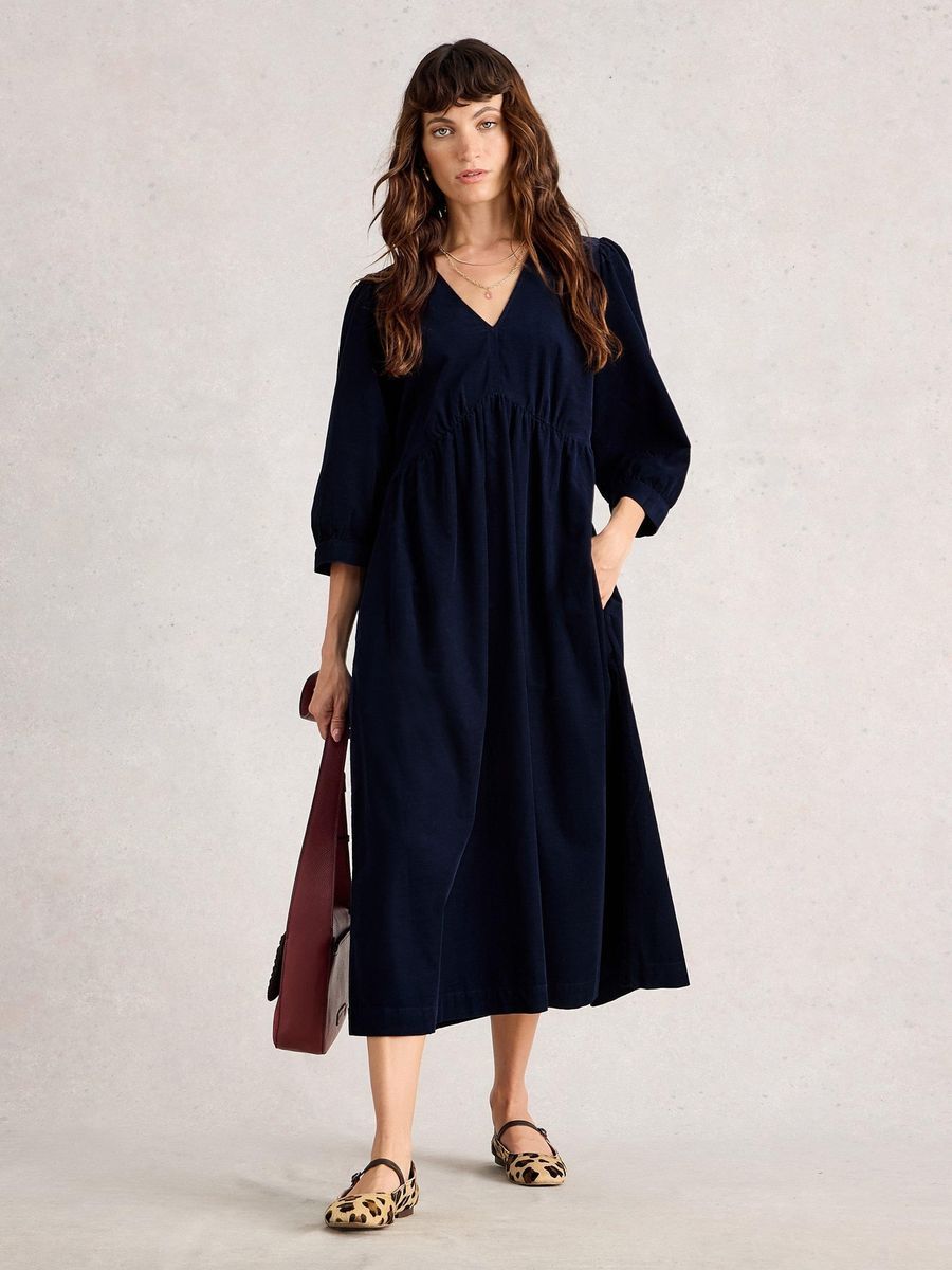 Kord-Midikleid mit Empire-Taille