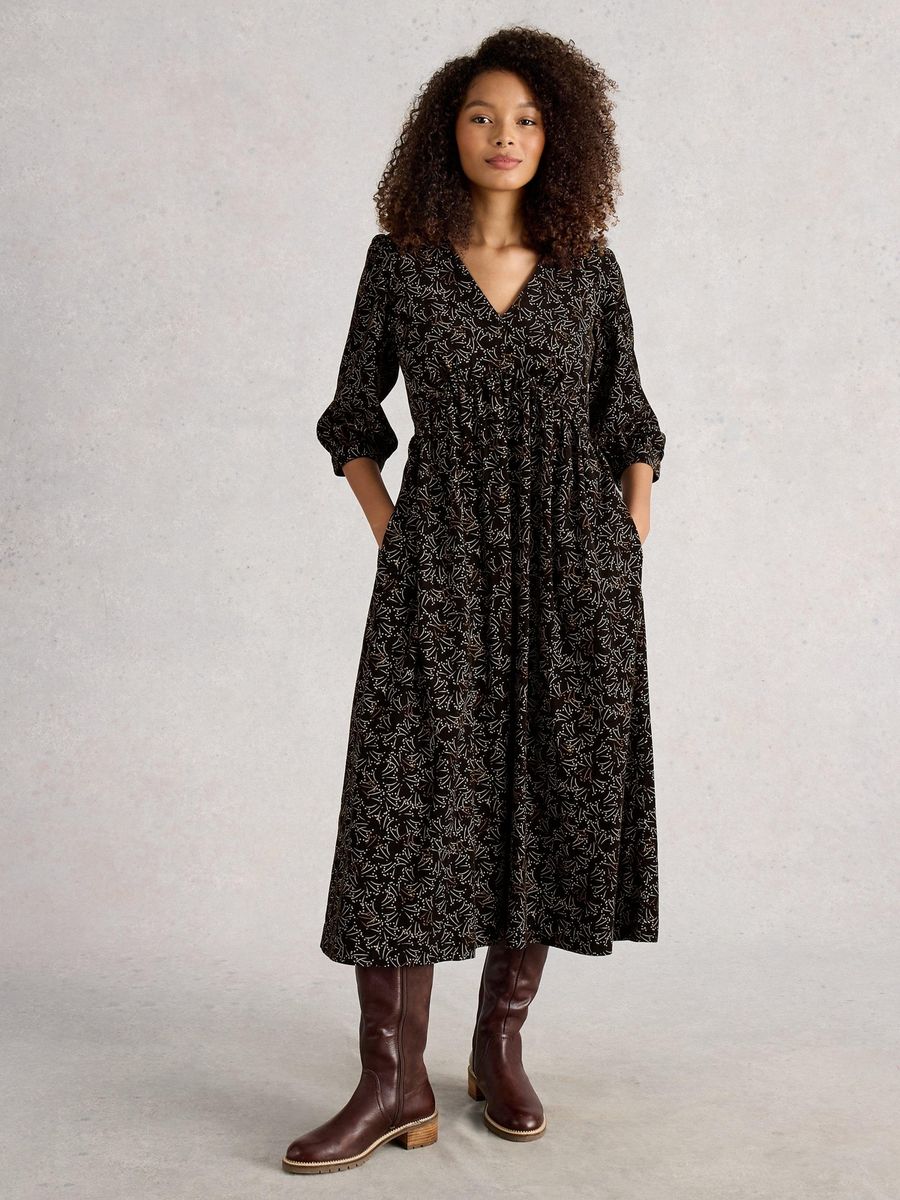 Kord-Midikleid mit Empire-Taille
