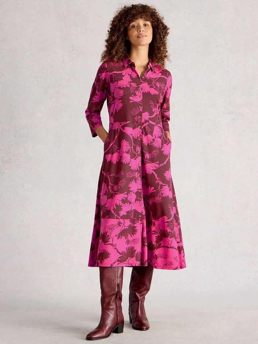 Geblümtes Jersey-Hemdblusenkleid
