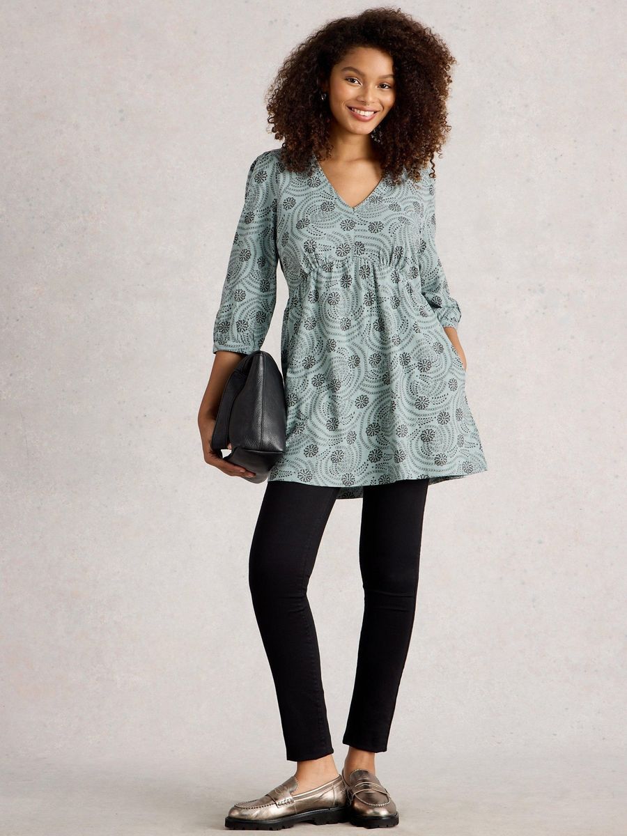 Bedruckte Jersey-Tunika mit Empire-Linie
