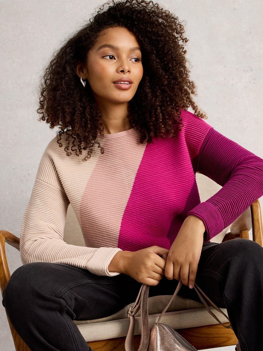 Rippstrick-Pullover mit Color-Blocking