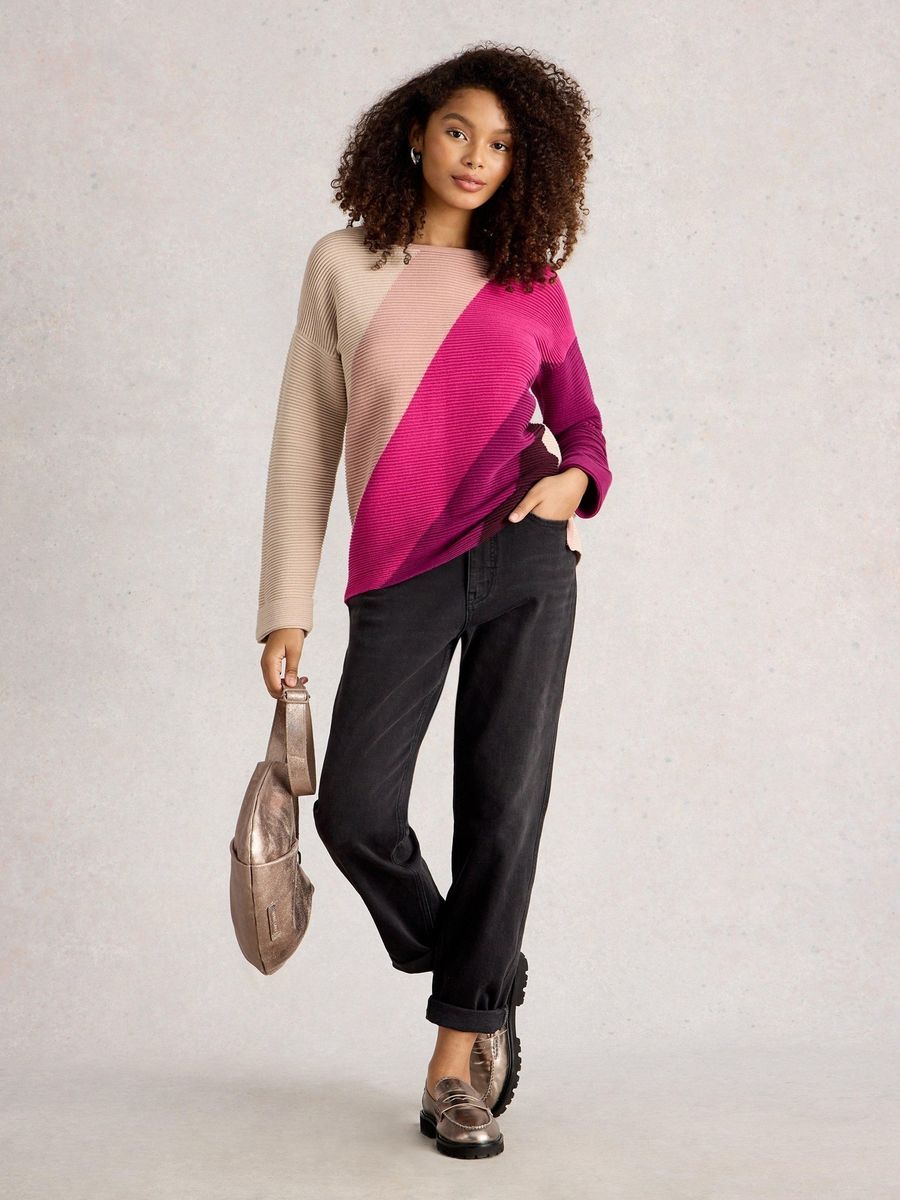 Rippstrick-Pullover mit Color-Blocking