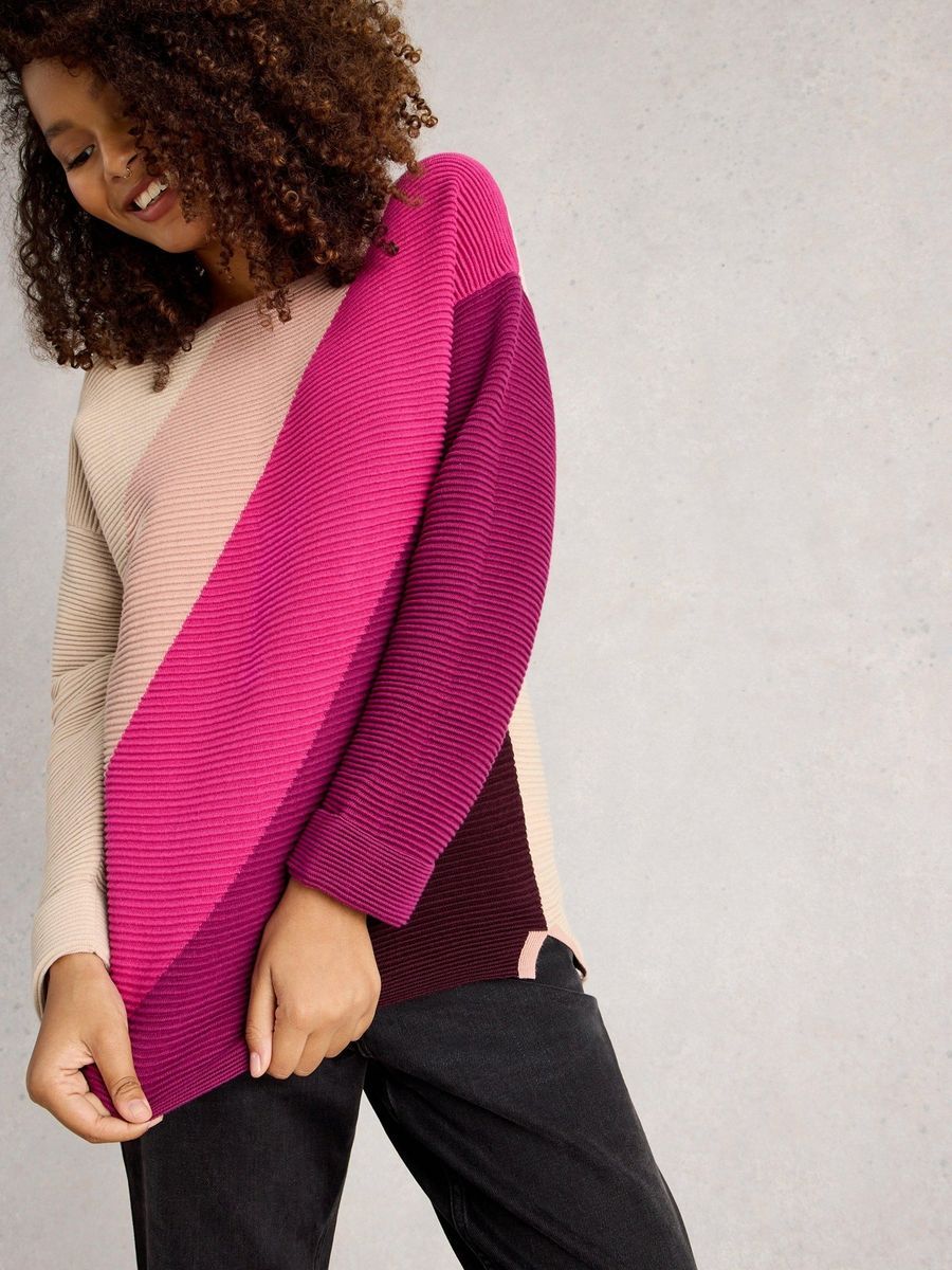 Rippstrick-Pullover mit Color-Blocking