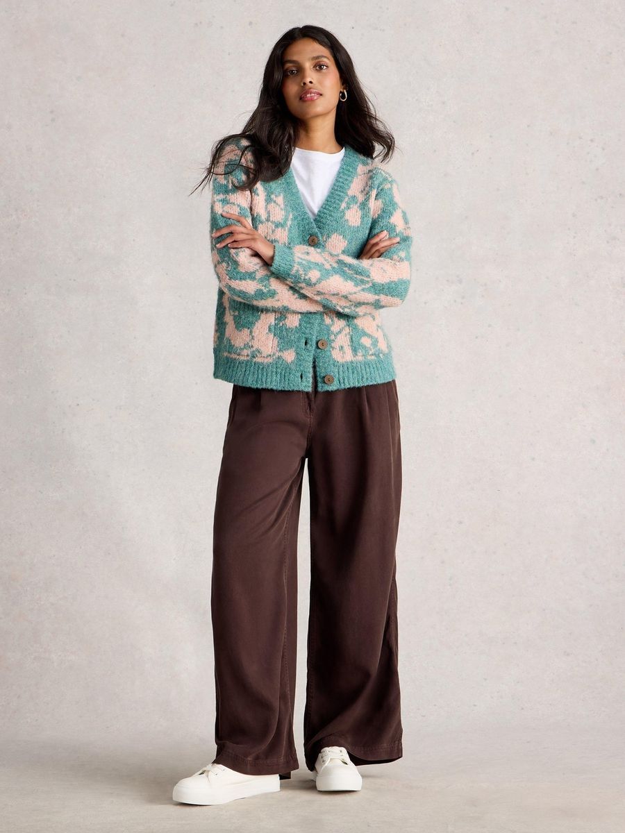 Florale Oversize-Strickjacke mit Intarsienmuster