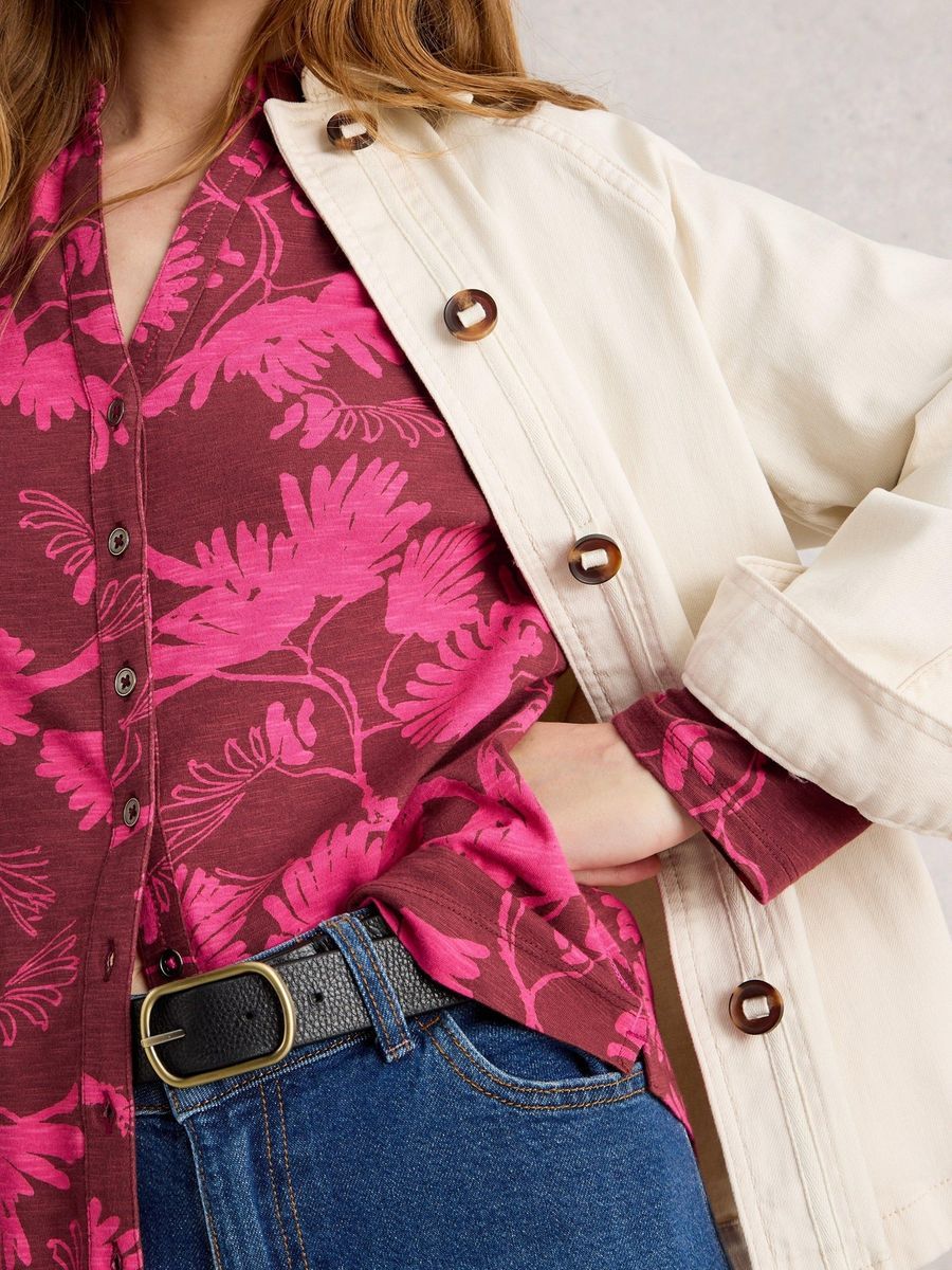 Jerseybluse mit floralem Muster