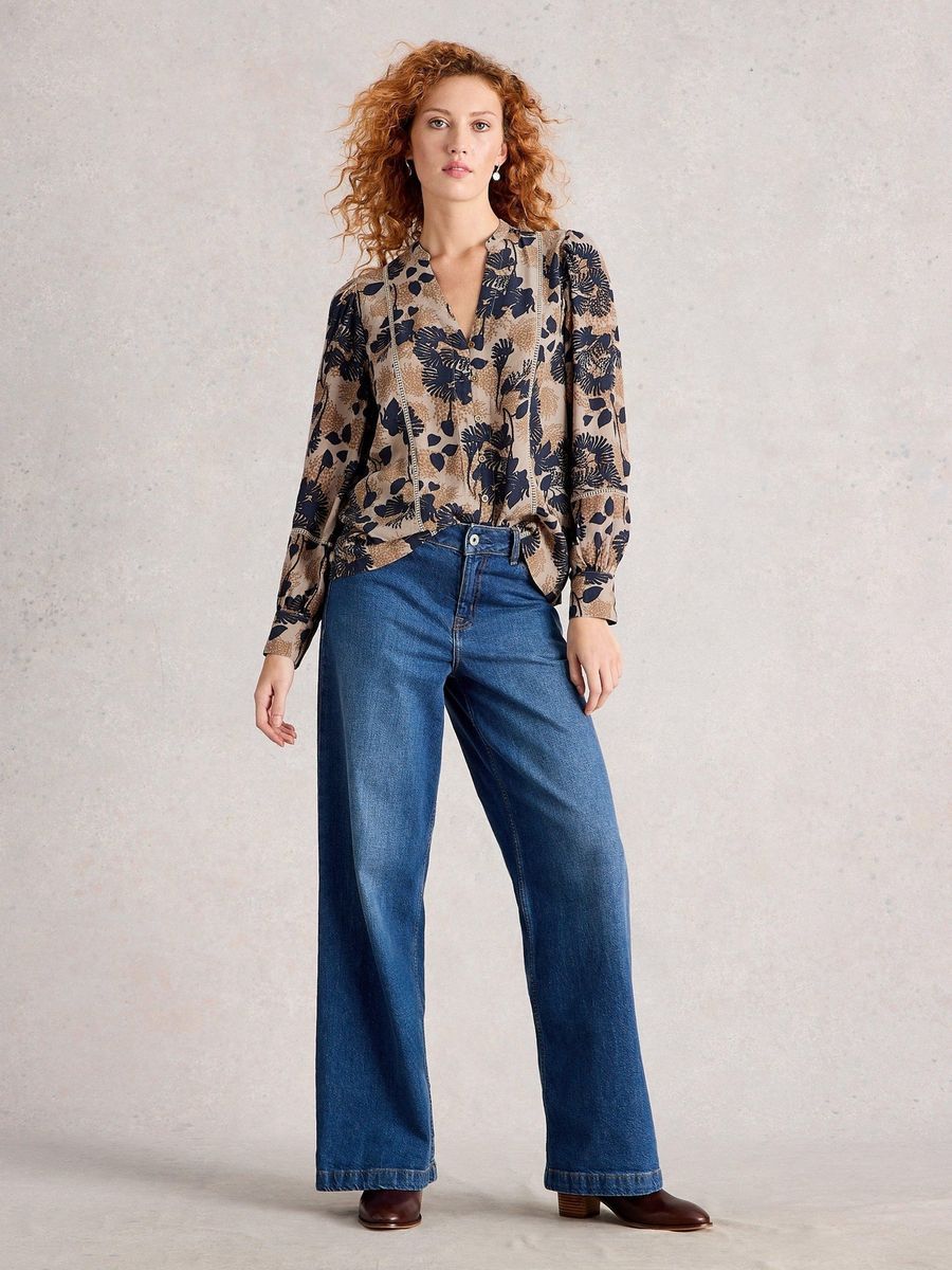 Bluse mit botanischem Print und Blousonärmeln