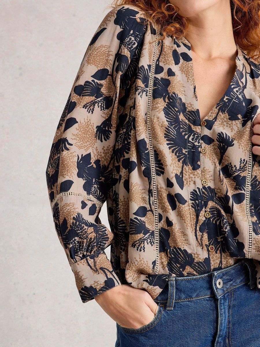 Bluse mit botanischem Print und Blousonärmeln