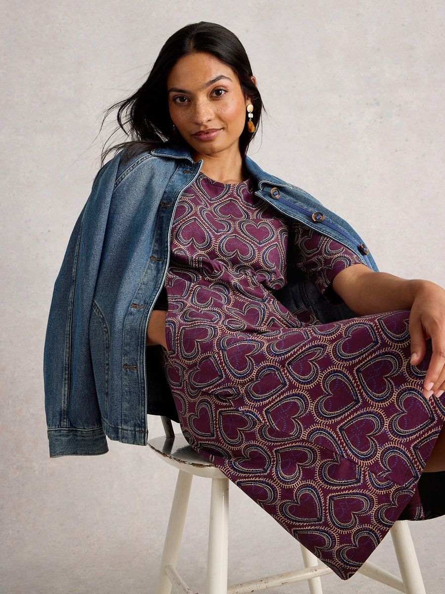 Jersey-A-Linien-Kleid mit Herzmuster