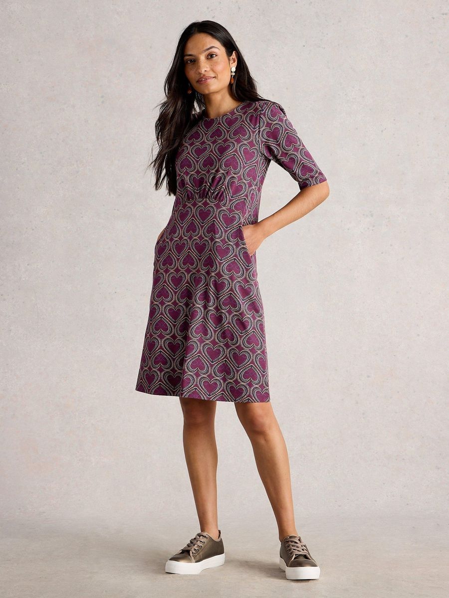 Jersey-A-Linien-Kleid mit Herzmuster