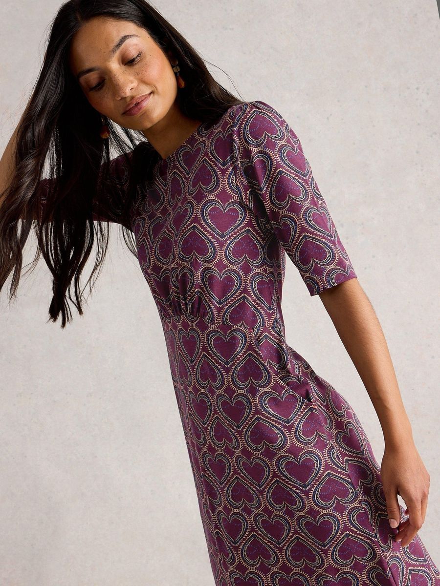 Jersey-A-Linien-Kleid mit Herzmuster