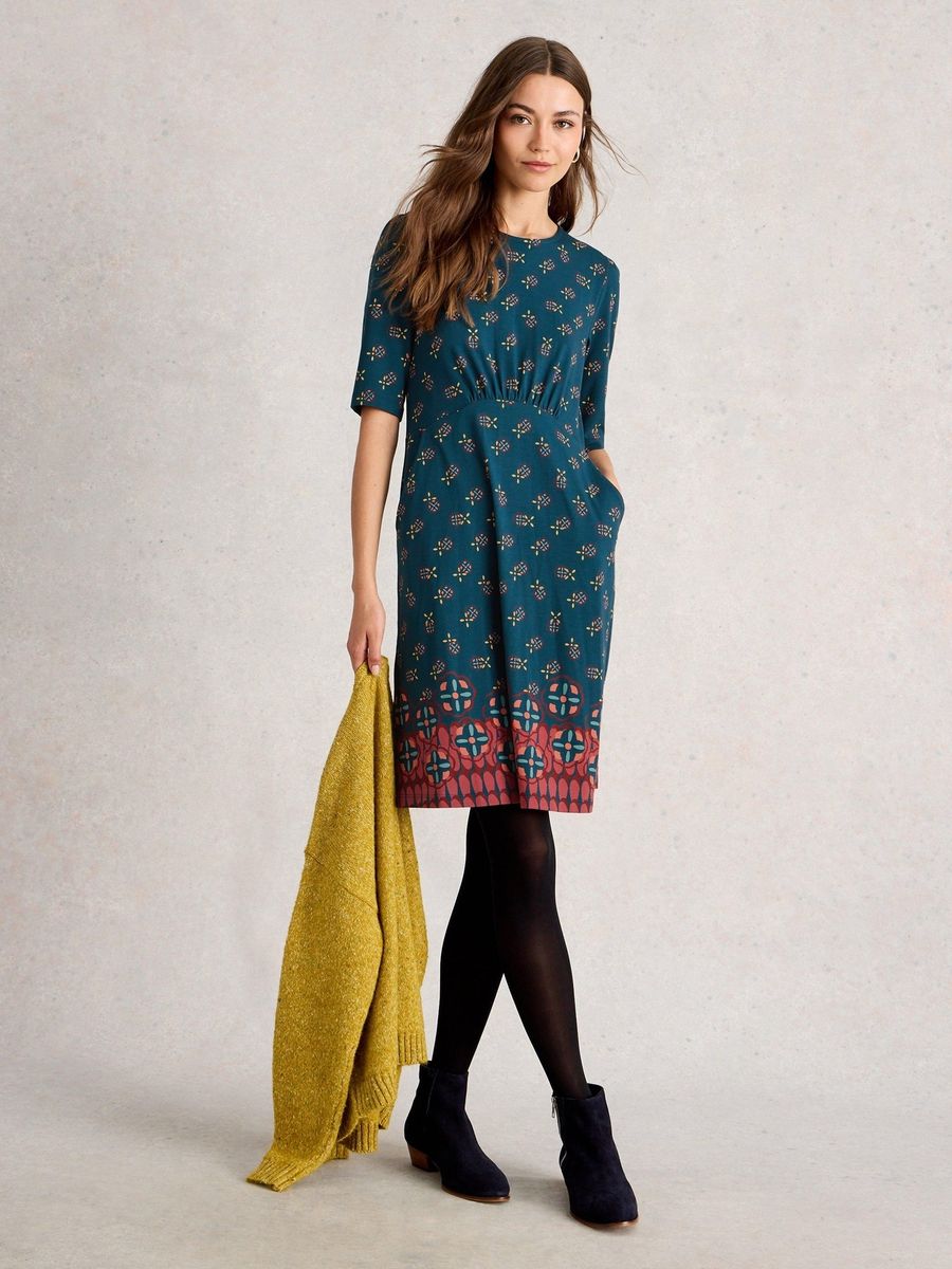 Jersey-A-Linien-Kleid mit Herzmuster