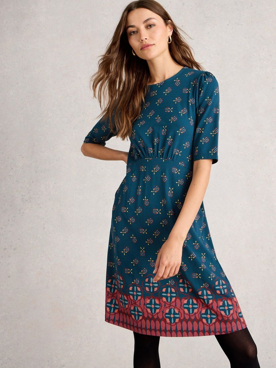 Jersey-A-Linien-Kleid mit Herzmuster