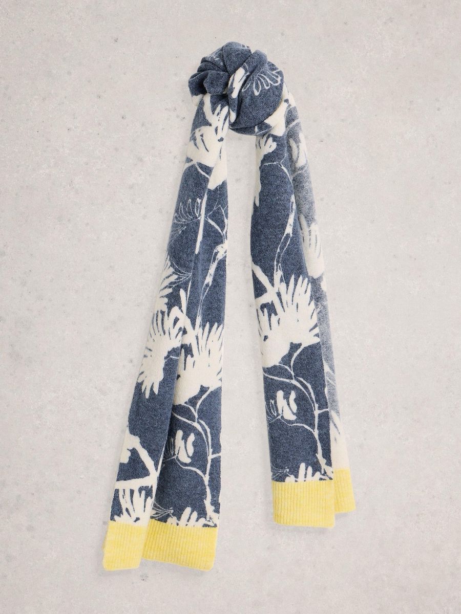 Floraler Strickschal mit geripptem Saum
