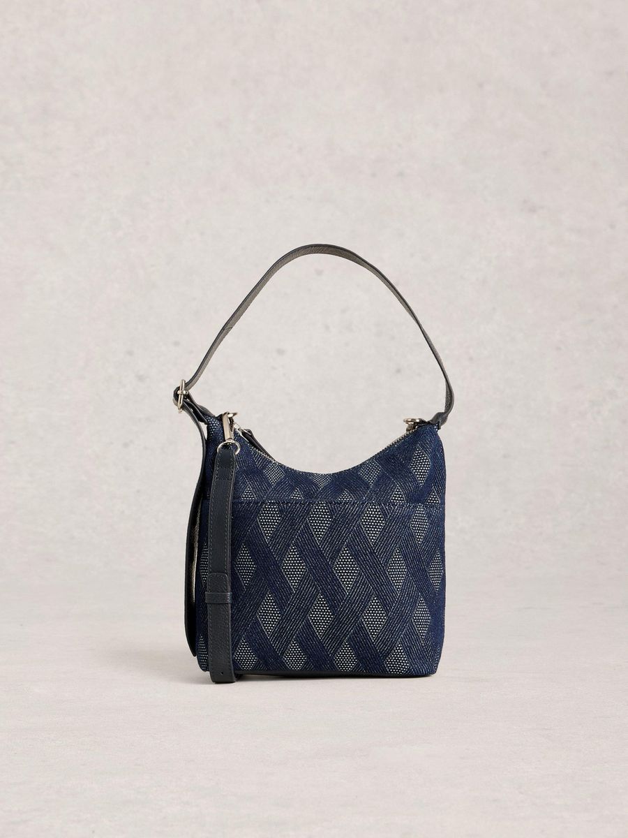Schultertasche aus Wildleder mit Geometriemuster
