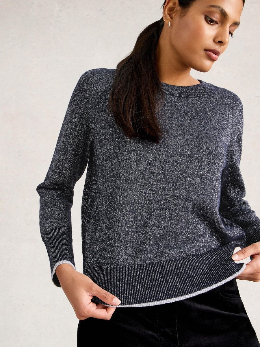 Feingestrickter Glitzerpullover mit Rundhalsausschnitt