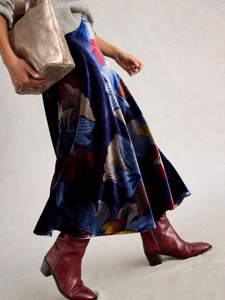 Maxi-Samtrock mit Blumenmuster