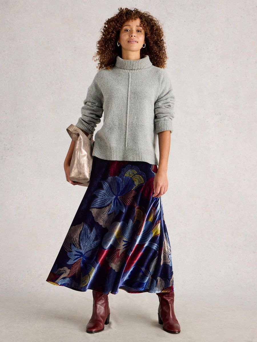 Maxi-Samtrock mit Blumenmuster