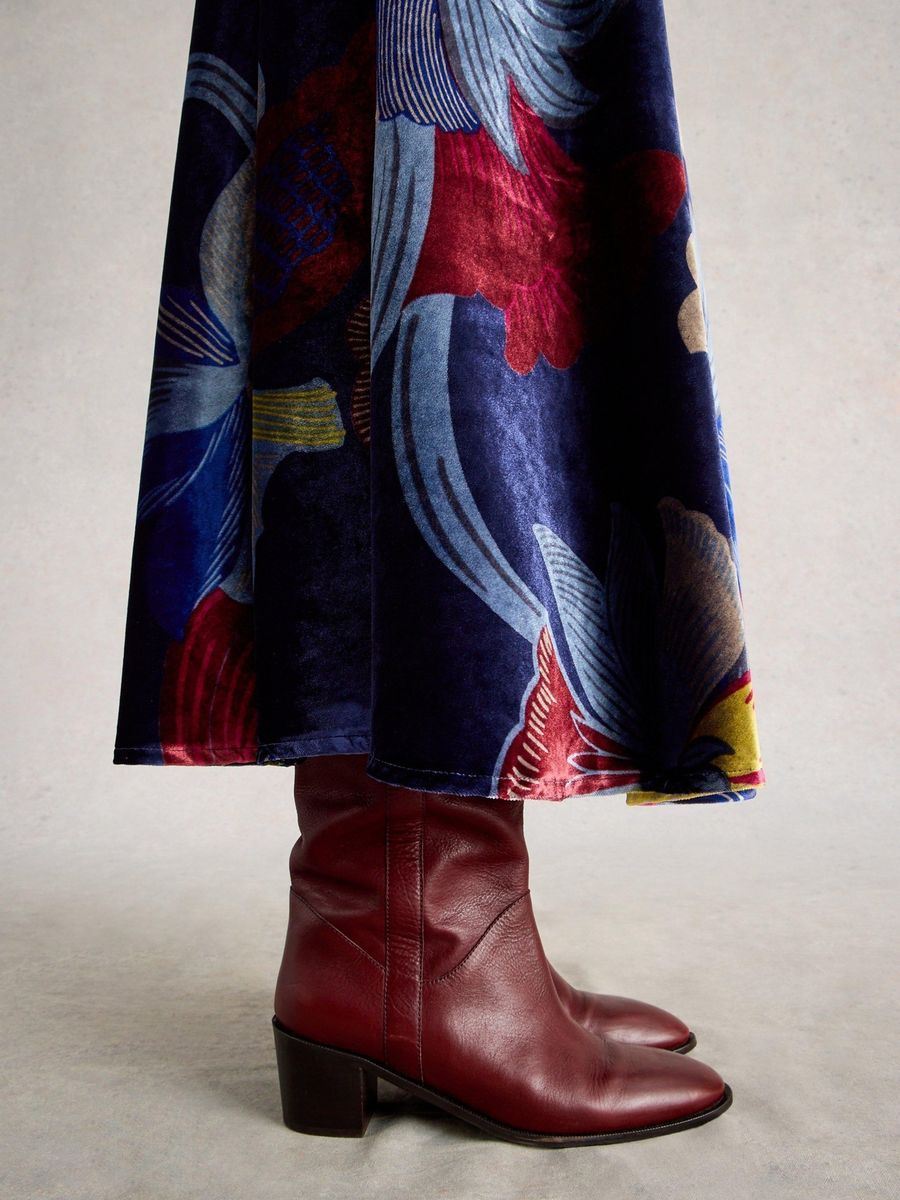 Maxi-Samtrock mit Blumenmuster