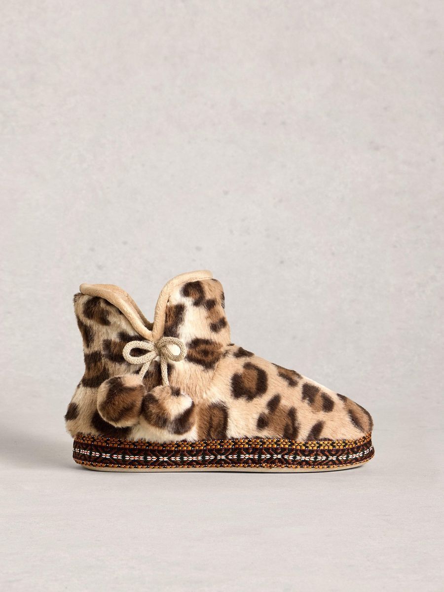 Gemütliche Webpelz-Hausschuhe mit Leopardenmuster