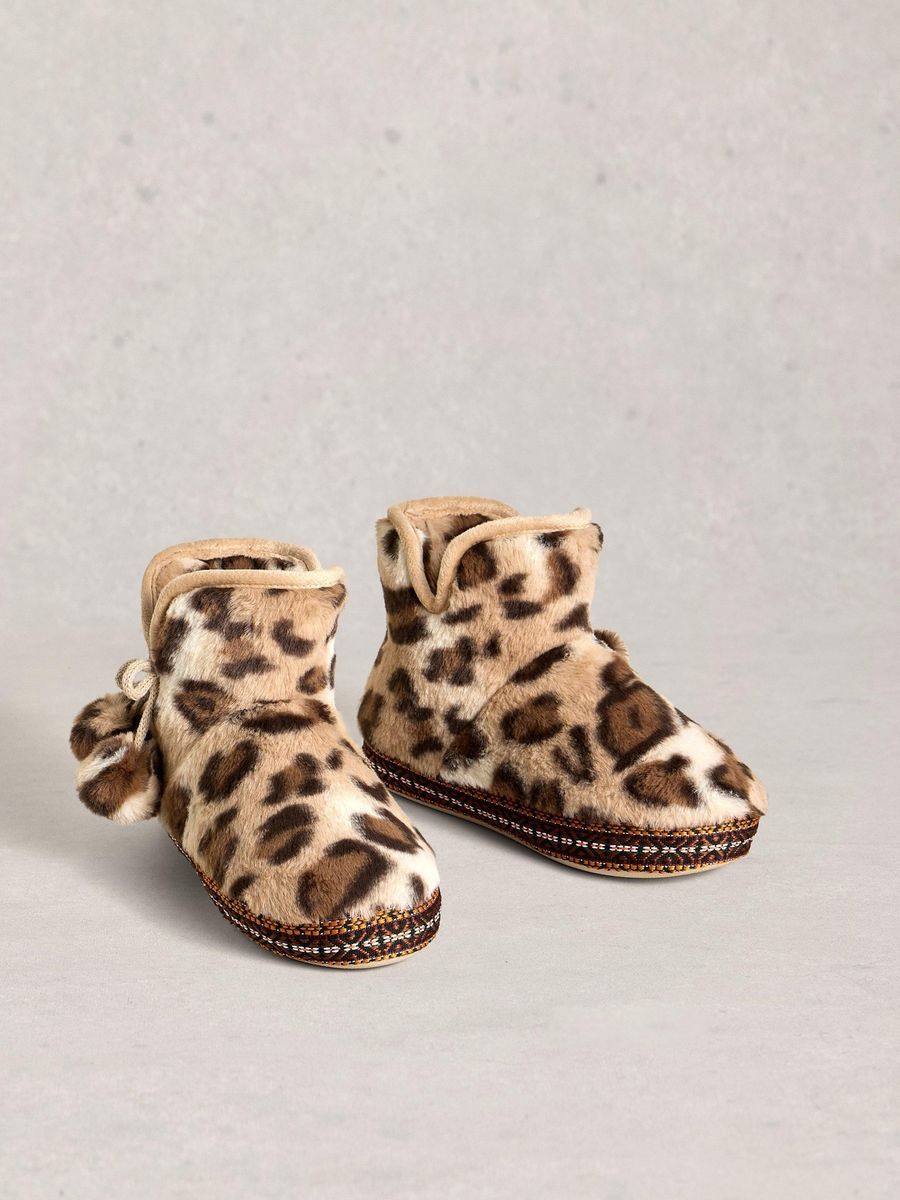 Gemütliche Webpelz-Hausschuhe mit Leopardenmuster