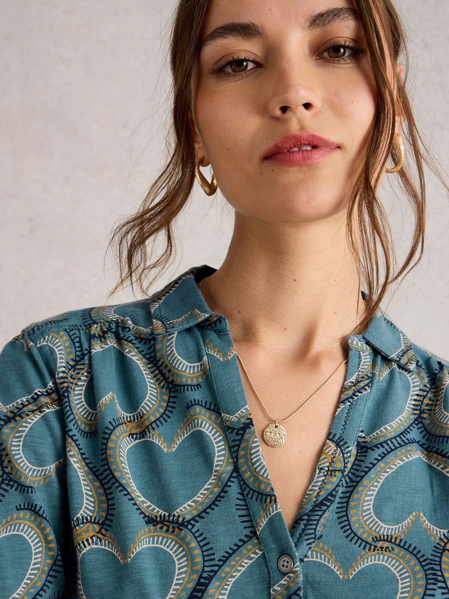Klassische Jerseybluse mit Herzmuster