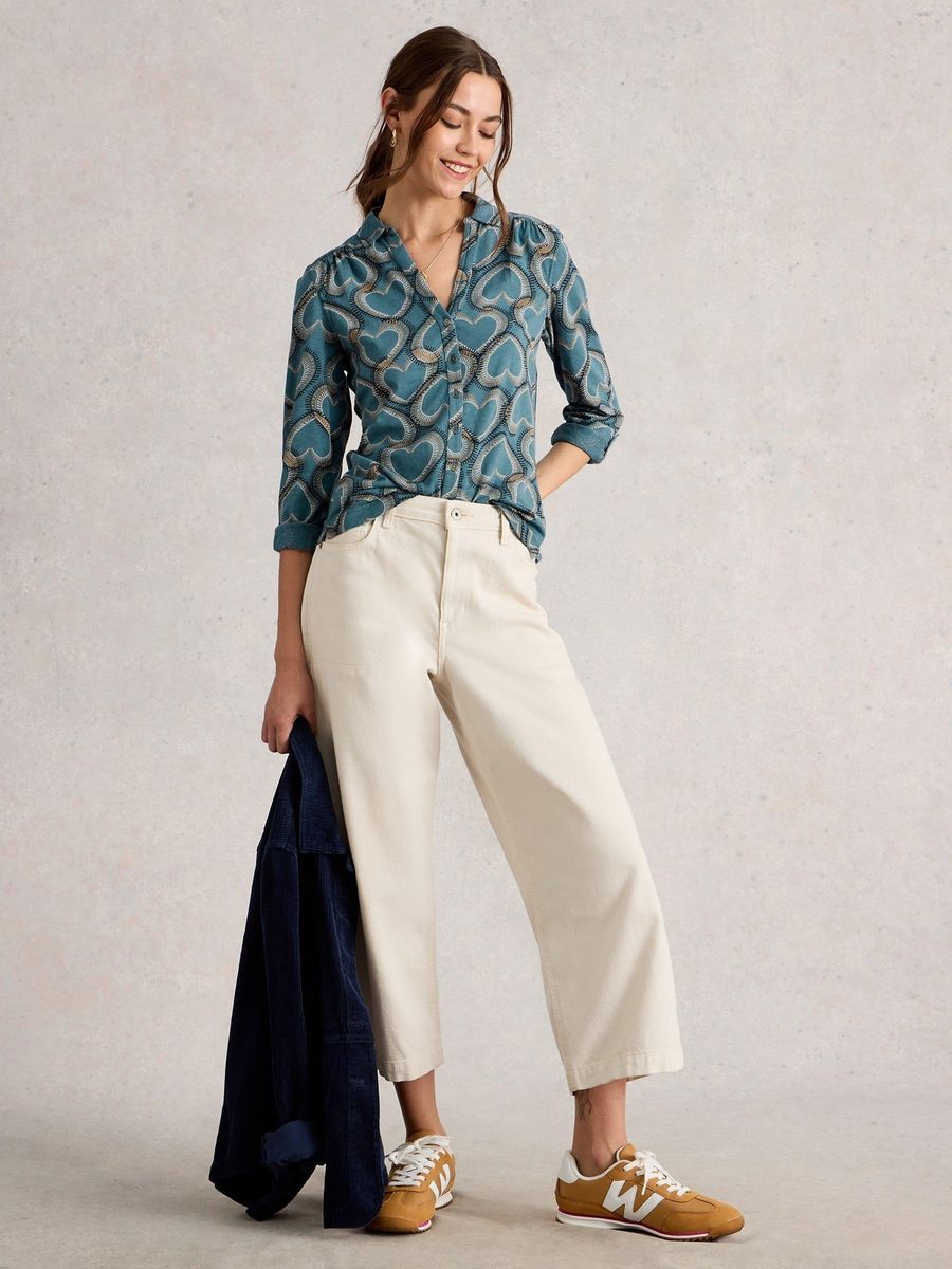 Klassische Jerseybluse mit Herzmuster