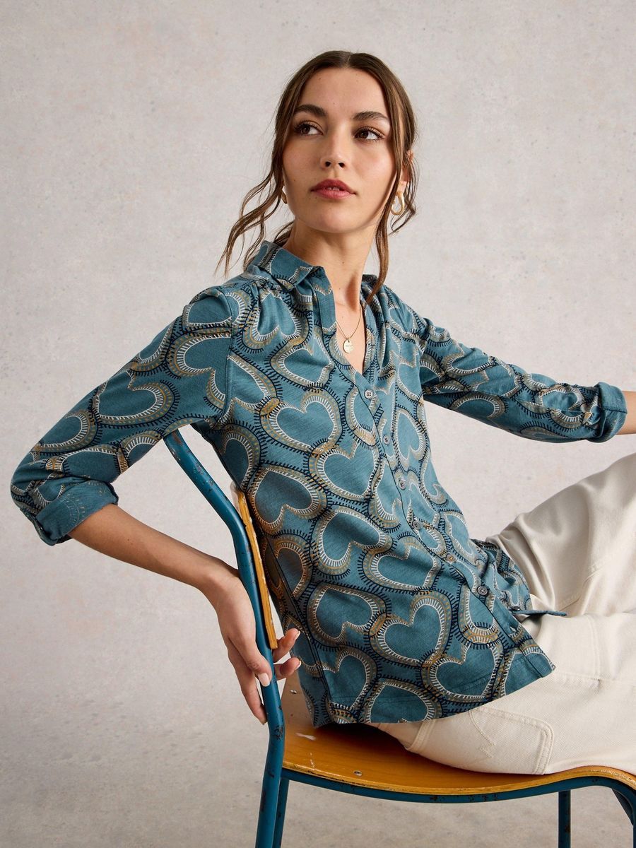 Klassische Jerseybluse mit Herzmuster