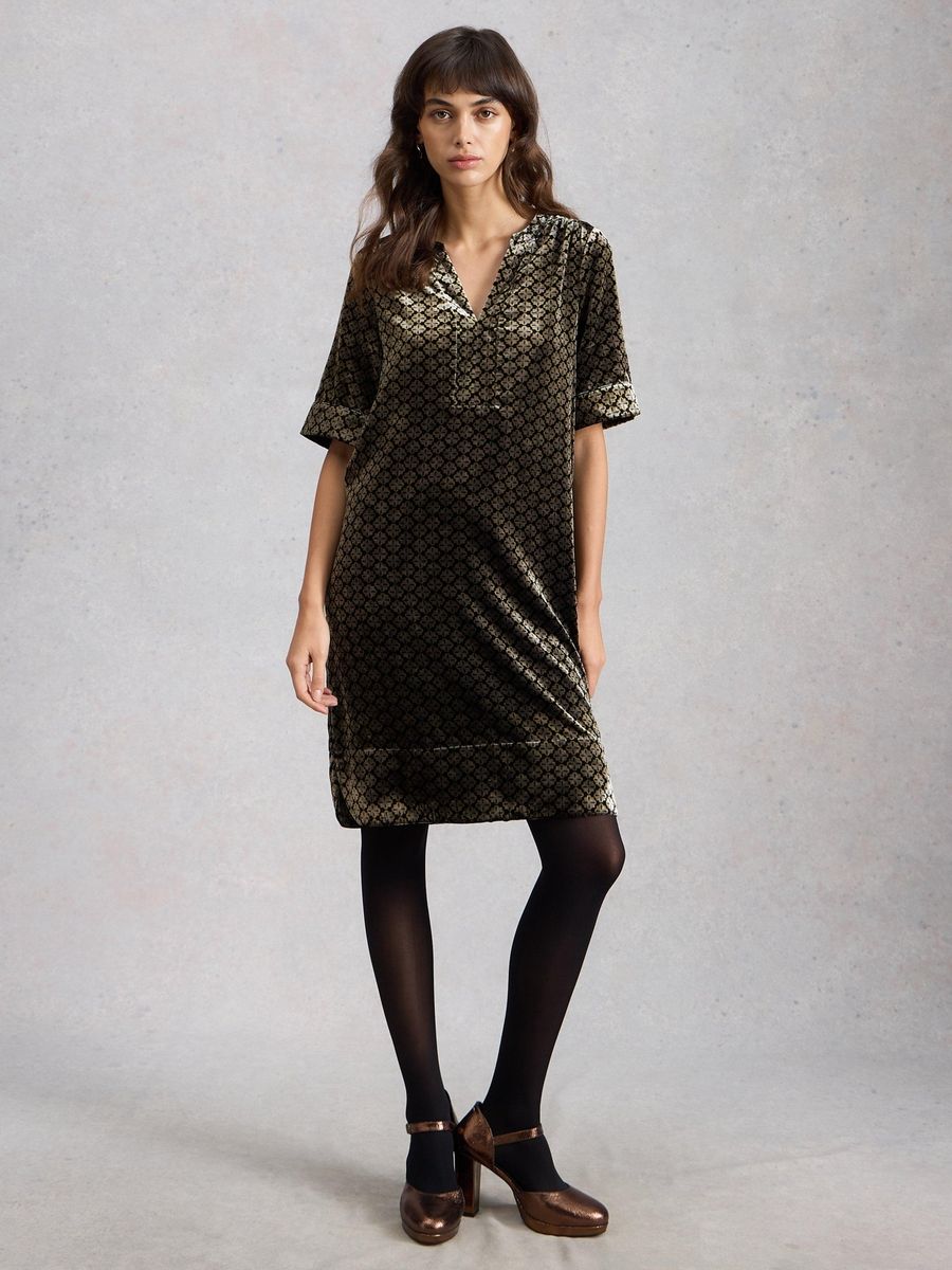 Samtkleid mit geometrischem Muster