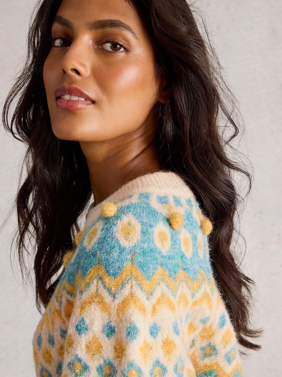 Fair-Isle-Strickpullover mit Pompons