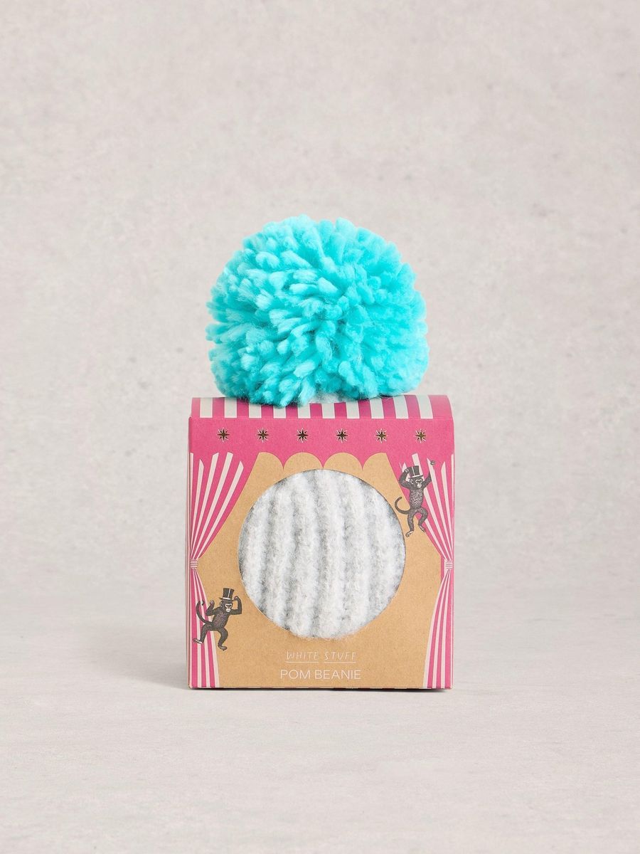 Rippstrickmütze mit farbigem Bommel