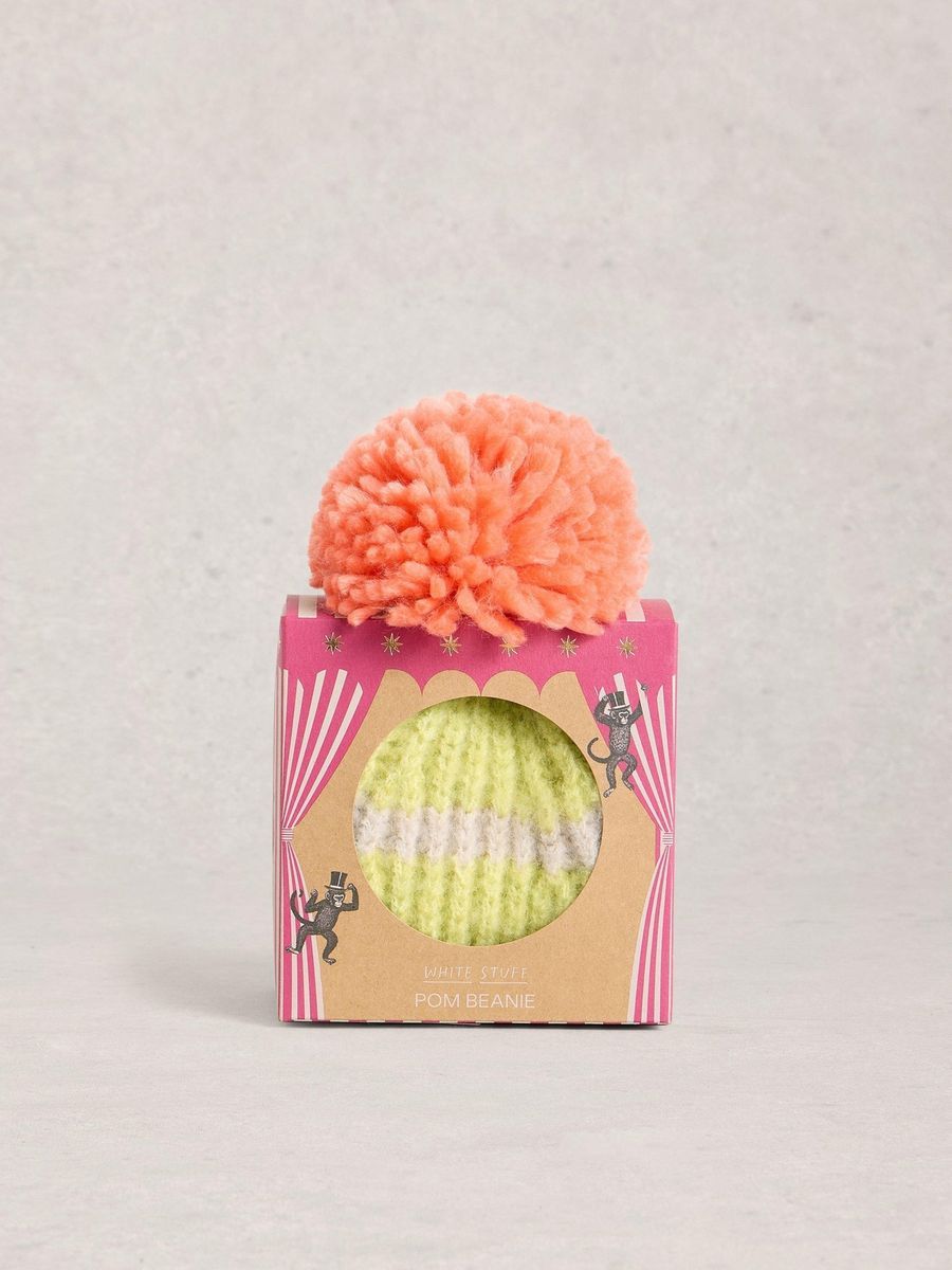Gestreifte Strickmütze mit Bommel