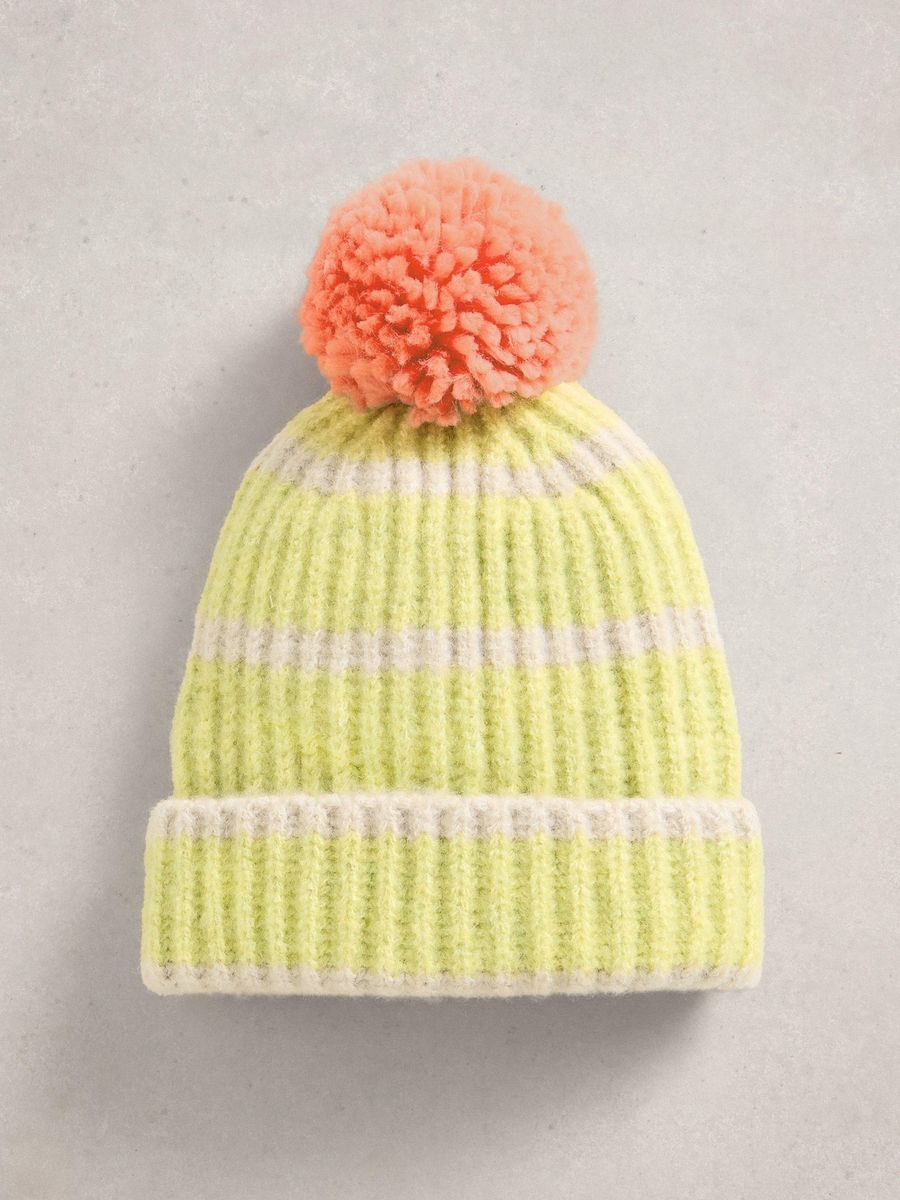 Gestreifte Strickmütze mit Bommel
