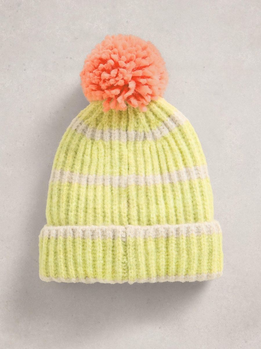 Gestreifte Strickmütze mit Bommel