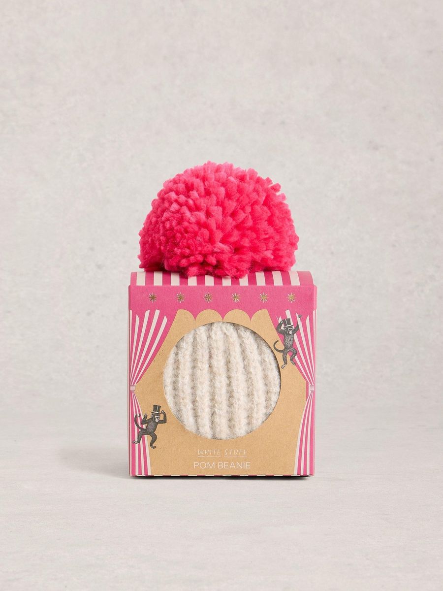 Gestreifte Strickmütze mit Bommel